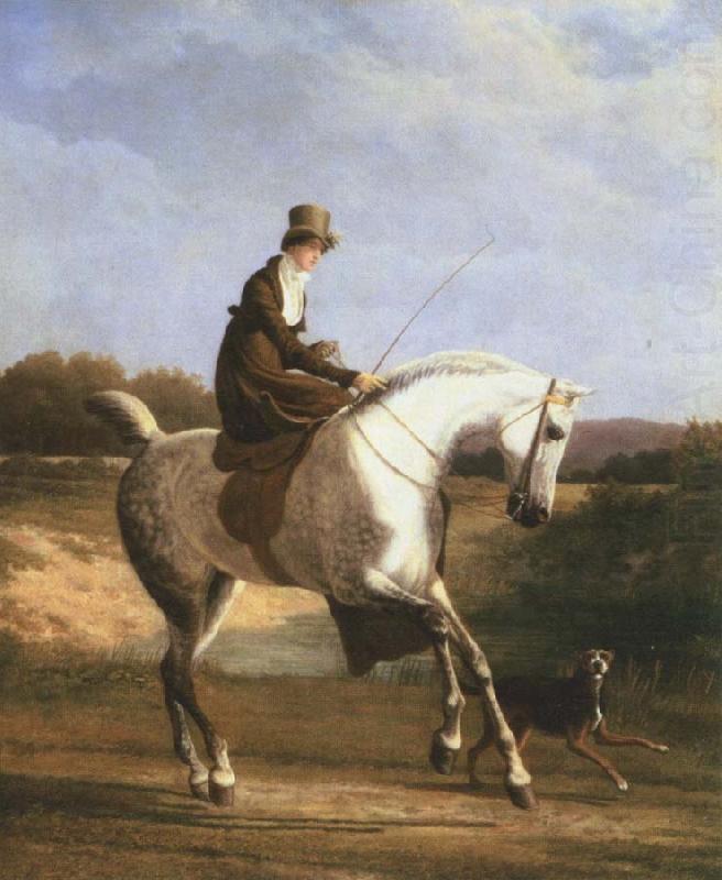 miss cazenove on a grey hunter, Jacques-Laurent Agasse